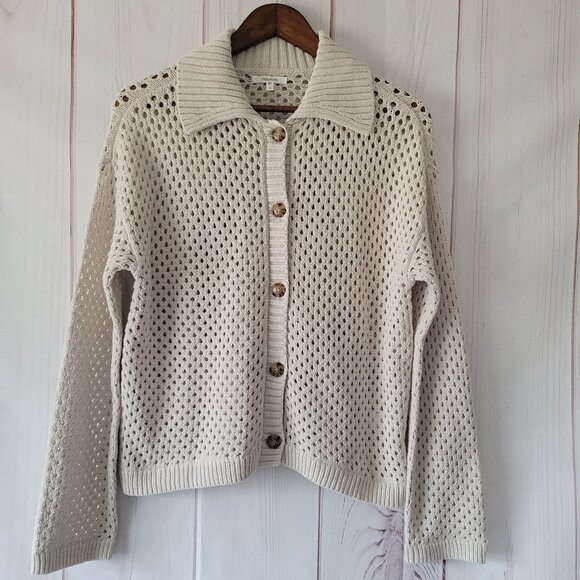 Maurices Open Stitch Knit Collar Button Up Cardigan Sweater, Women’s S, Cream. - Picture 1 of 9